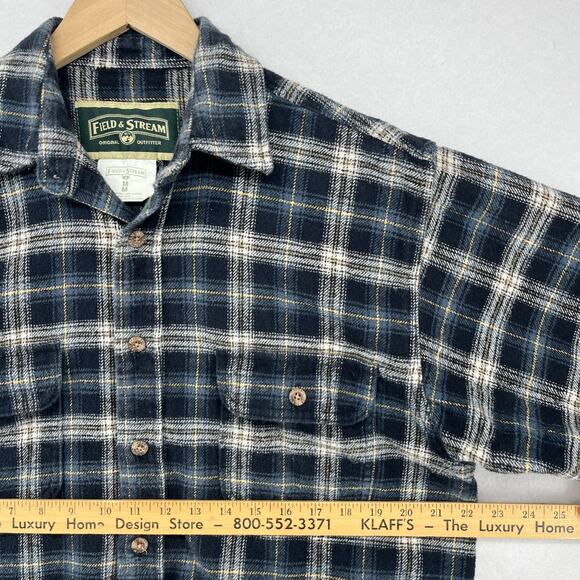 FIELD & STREAM Shirt Mens M Heavyweight Flannel Tartan Plaid Button Up Blue - Picture 11 of 13